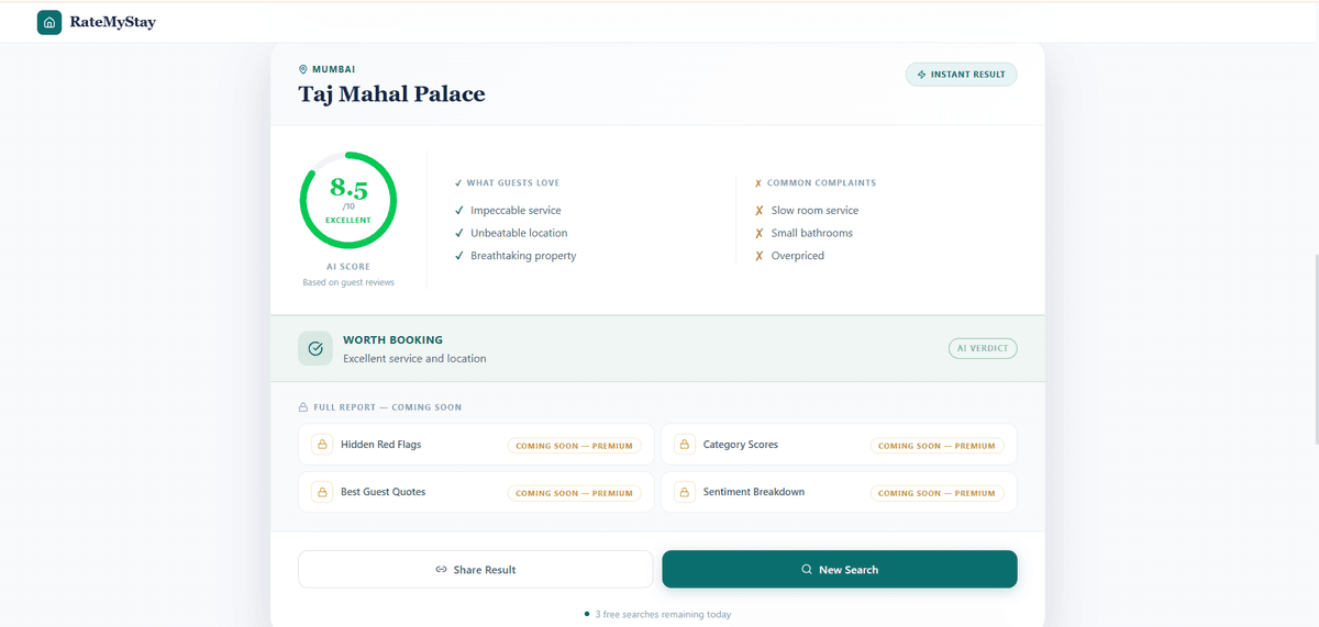 RateMyStay — AI Hotel Review Analyser screenshot 3
